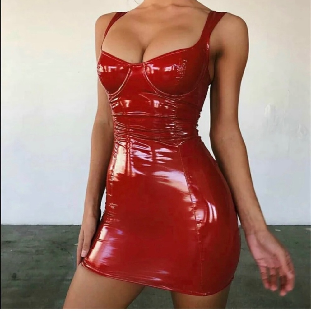 NWT! Red faux latex bodycon dress